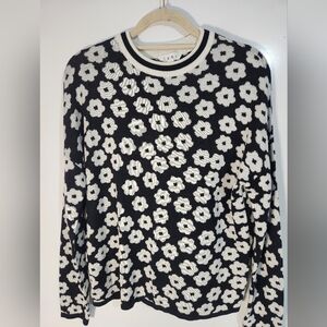 THML Black and White Floral Sweater, Size Large